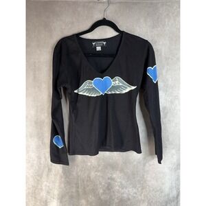 Vintage Carrie Daway Y2K Heart Wings Long Sleeve Tee In Black Women's Size XS